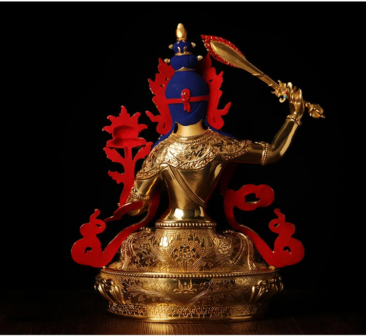 GOOD- HOME Temple Protection Tibetan Buddhism GOLD Manjusri Bodhisattva Guan yin buddha statue 33CM