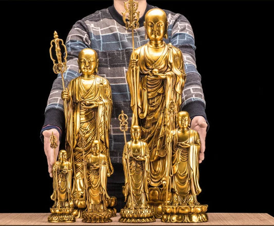 GOOD Ksitigarbha Bodhisattva Buddha figure # Buddhist disciple HOME family efficacious Protection FENG SHUI copper statue 24 CM