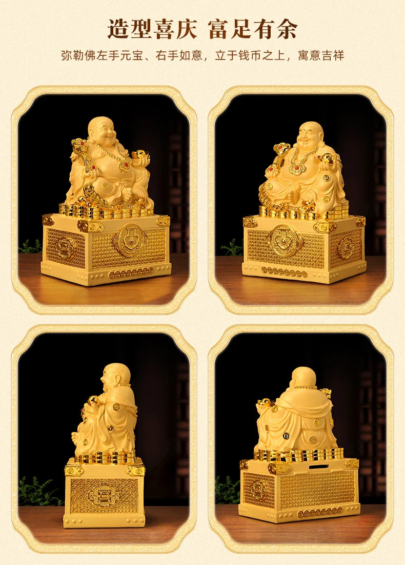 GOOD LUCK Decoration # HOME Store Prosperous Auspicious gold Maitreya God of wealth buddha statue Good FENG SHUI