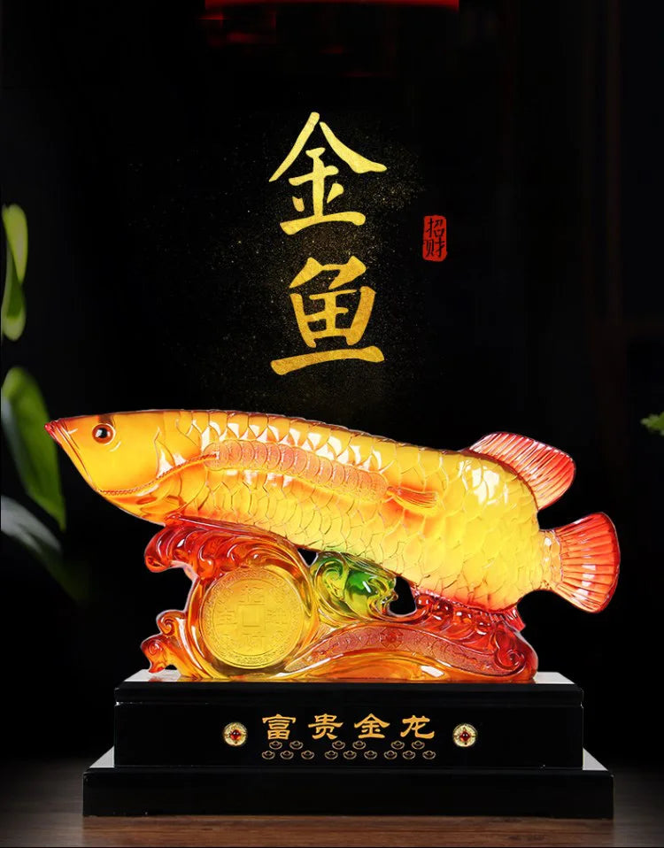 GOOD LUCK HOME Shop company efficacious thriving money business Lucky goldfish Arowana Gold Dragon Fish FENG SHUI art statue