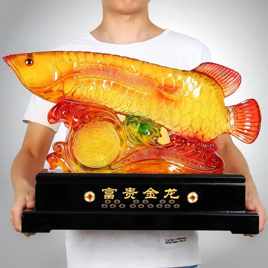 GOOD LUCK HOME Shop company efficacious thriving money business Lucky goldfish Arowana Gold Dragon Fish FENG SHUI art statue