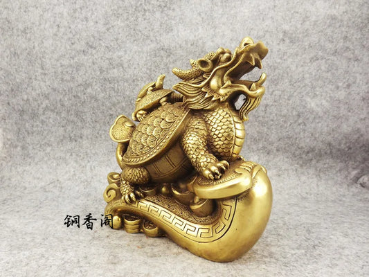 GOOD LUCK HOME office company TOP efficacious Mascot thriving business brass dragon turtle FENG SHUI statue
