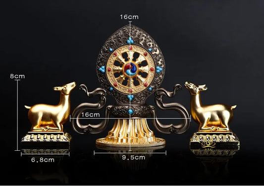 GOOD NEW--HOME Temple Talisman Buddhism India Nepal handmade Gilding Gold-plated Double deer Magic weapon statue