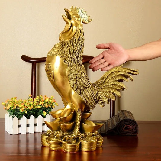 GOOD OFFICE Store HOME auspicious Protection Talisman Money Drawing wealth cock rooster Brass statue- large