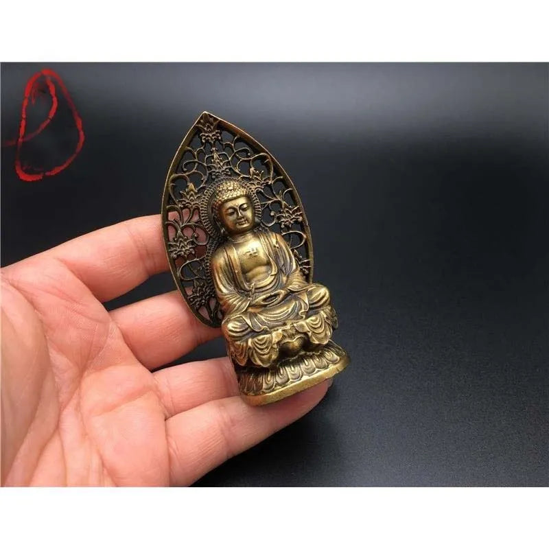 GOOD Southeast Asia HOME CAR Efficacious protection Safe good luck Sakyamuni Amitabha Buddha FENG SHUI bronze amulet statue
