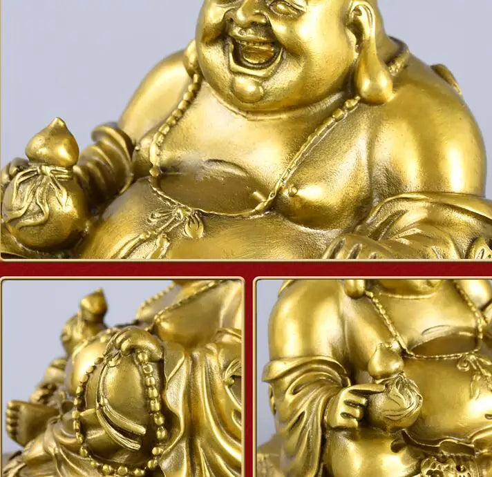 GOOD buddha company home decoration thriving business Money Drawing Good luck Gold Maitreya Buddha brass FENG SHUI statue