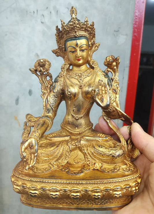 Genuine Handmade old Tibetan 8" Bodhisattva Tara avalokiteshvara Buddha Statue