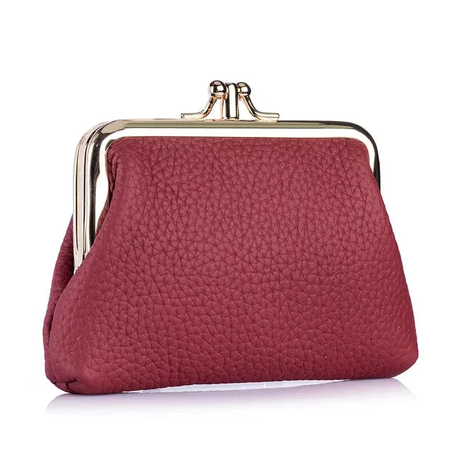 Genuine Leather Clutch Bag for Women Kiss Lock Retro Coin Organizer Cute Purse Classic Double Pocket Wallet