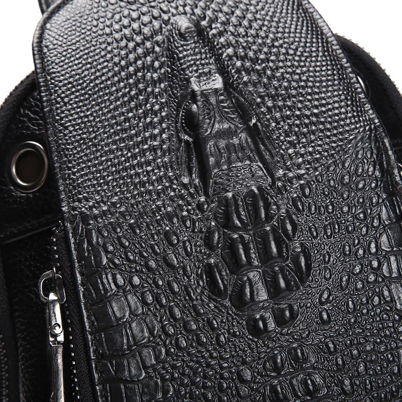 Genuine Leather Crocodile Pattern Men's Chest Luxury Crossbody Large Capacity Male Shoulder Vintage Sling Bag
