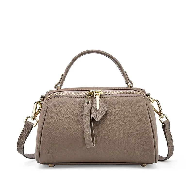 Genuine Leather Elegant Women's 2024 New Retro Simple Classic Boston Handbag Cowhide Crossbody Shoulder Bag