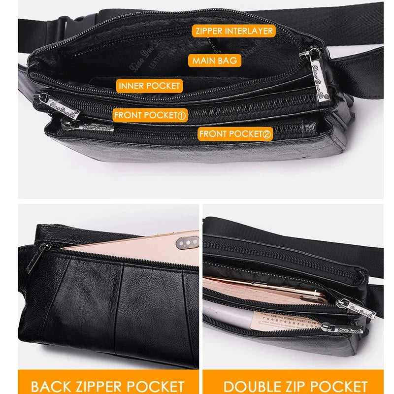 Genuine Leather Fanny Waist Hip Bum for Men Travel Casual Cell Phone Case Real Cowhide Purse Chest Pack Belt Bag
