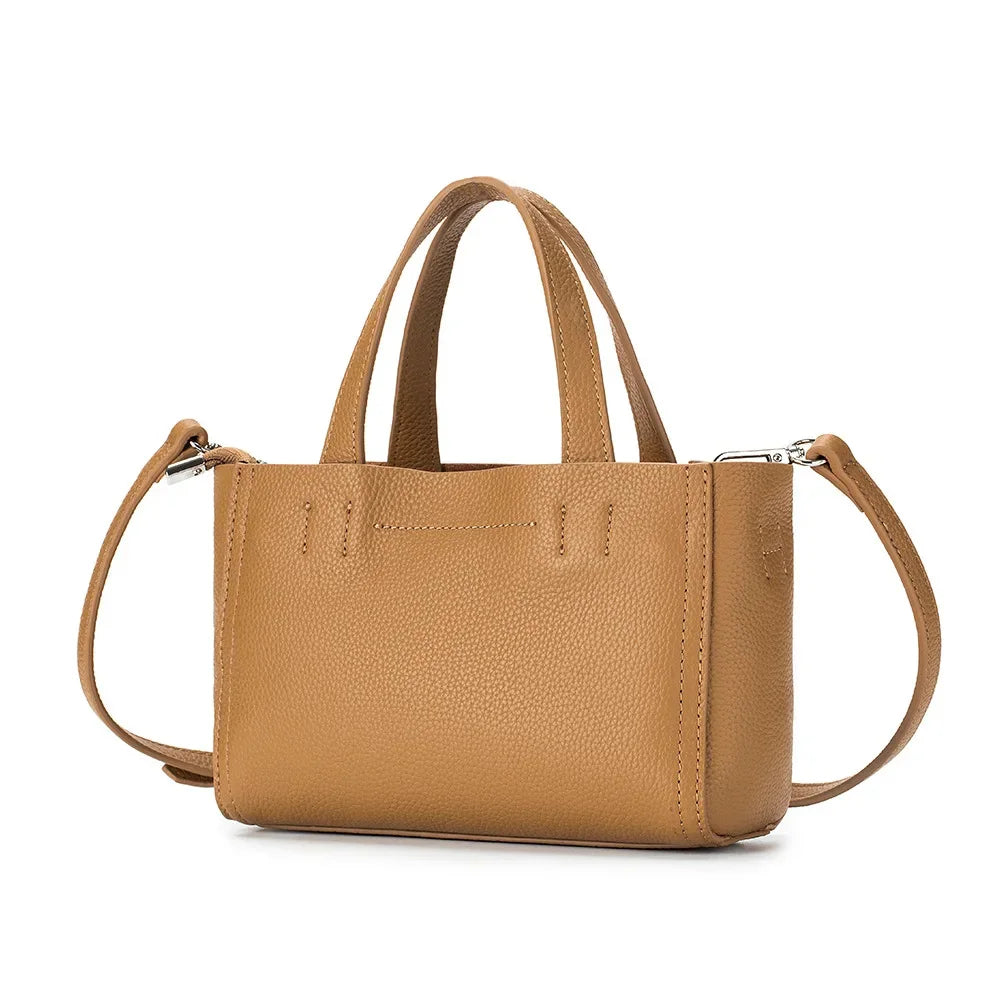Genuine Leather Handbag Fashion Square Small Tote One Shoulder Diagonal Straddle Bag