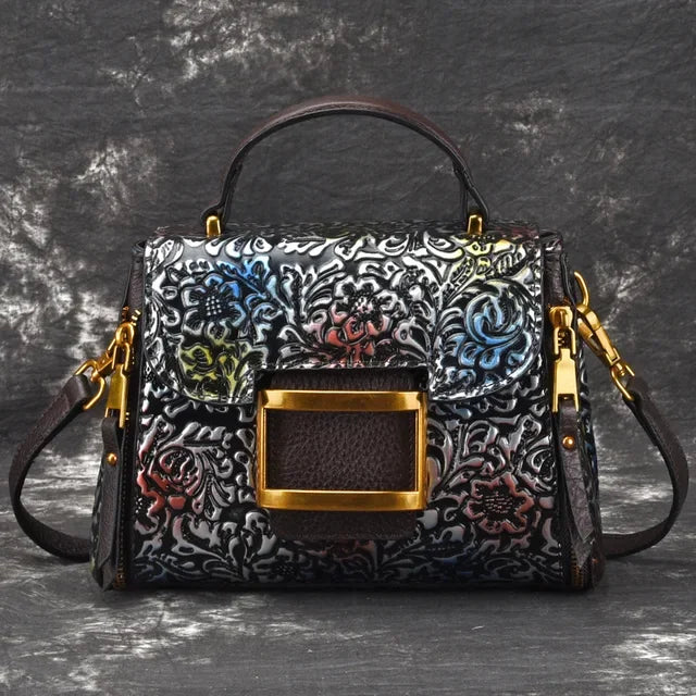 Genuine Leather High Quality Women Cross Body Shoulder Bags Handbag Embossing Vintage Trend Real Cowhide Messenger Tote Bag New