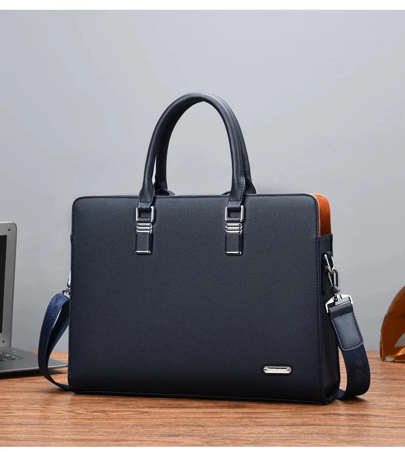 Genuine Leather Men Briefcases With Zipper Horizontal Handbag For Documents Office Shoulder Messenger Male Laptop Bag