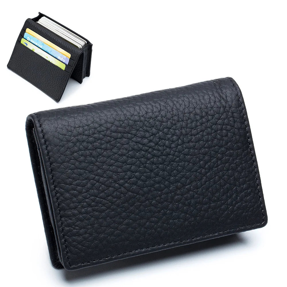 Genuine Leather Men Business Card Holder Large Capacity Professional Credit Card Bags Portable Women Coins Wallet Porte Carte