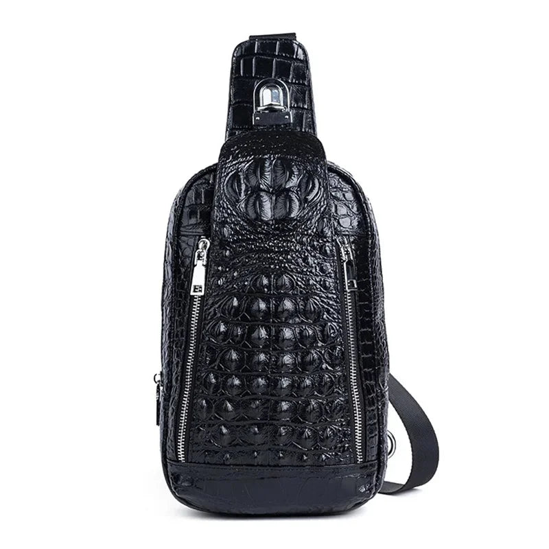 Genuine Leather Men Chest Pack Shoulder Bag Retro Designer Crocodile Pattern Male Real Cowhide Cross Body Bags Sling Backpack