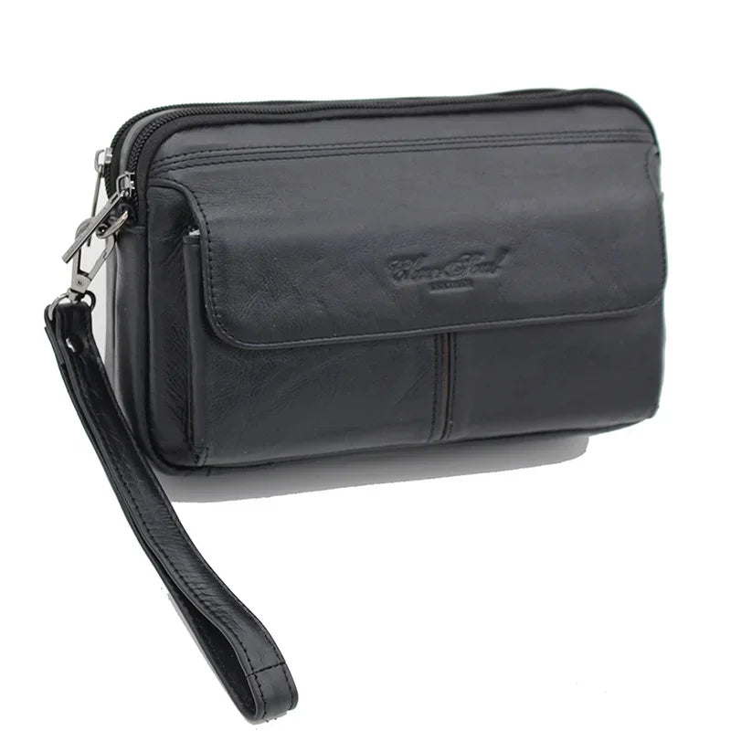 Genuine Leather Men Clutch Purse Handy Business Mobile Cell Phone Case Handbags and Purses Male Wrist Wallet Bag
