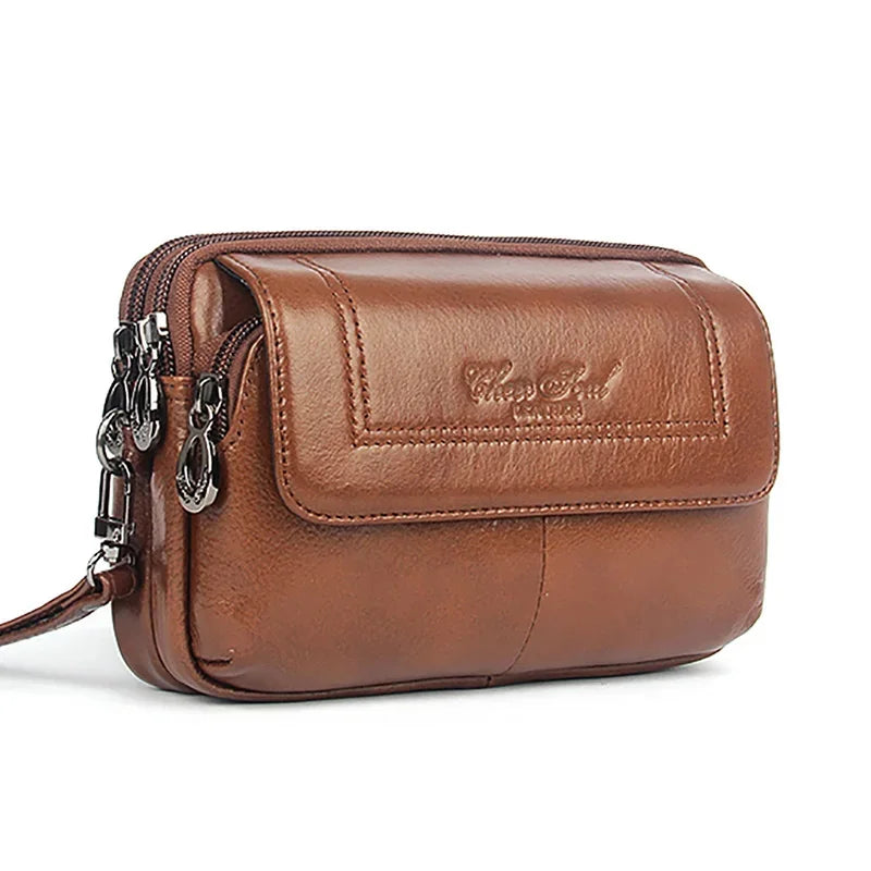 Genuine Leather Men Clutch Wrist Handy Bags Cell/Mobile Phone Case Cover Bag Fashion Pouch Belt Purse Fanny Waist Pack