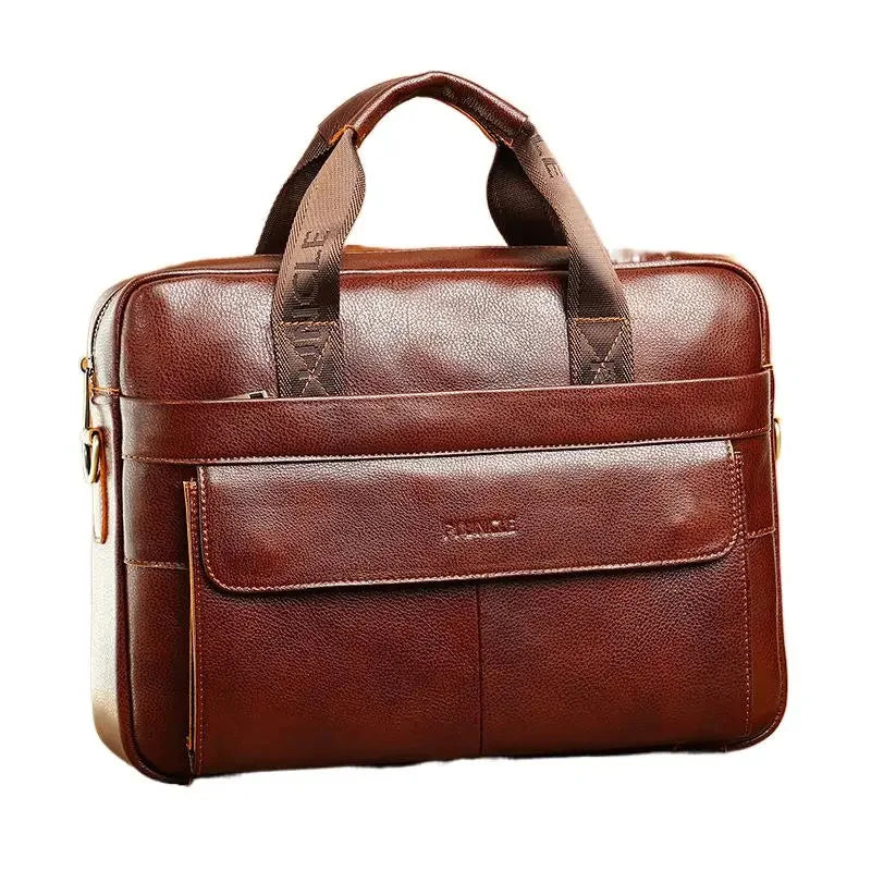Genuine Leather Men's Briefcase Fashion Cowhide Handbag Large Capacity Male Shoulder Messenger Business 14" Inch Laptop Bag