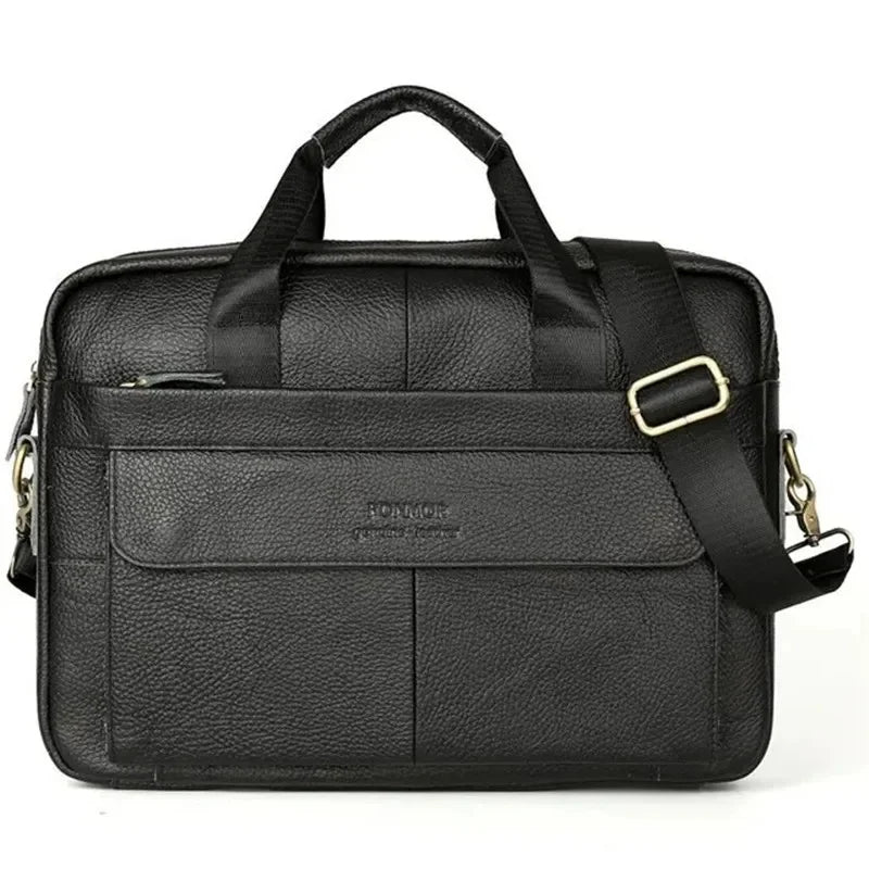 Genuine Leather Men's Briefcase Luxury Cowhide Handbag Large Capacity Male Shoulder Messenger Business 14" Laptop Bag