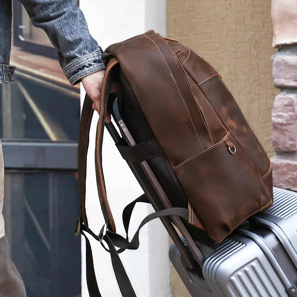 Genuine Leather Men's Large Capacity 15.6" Laptop Bag School Backpack Male Shoulder Bags Travel Daypack Rucksack