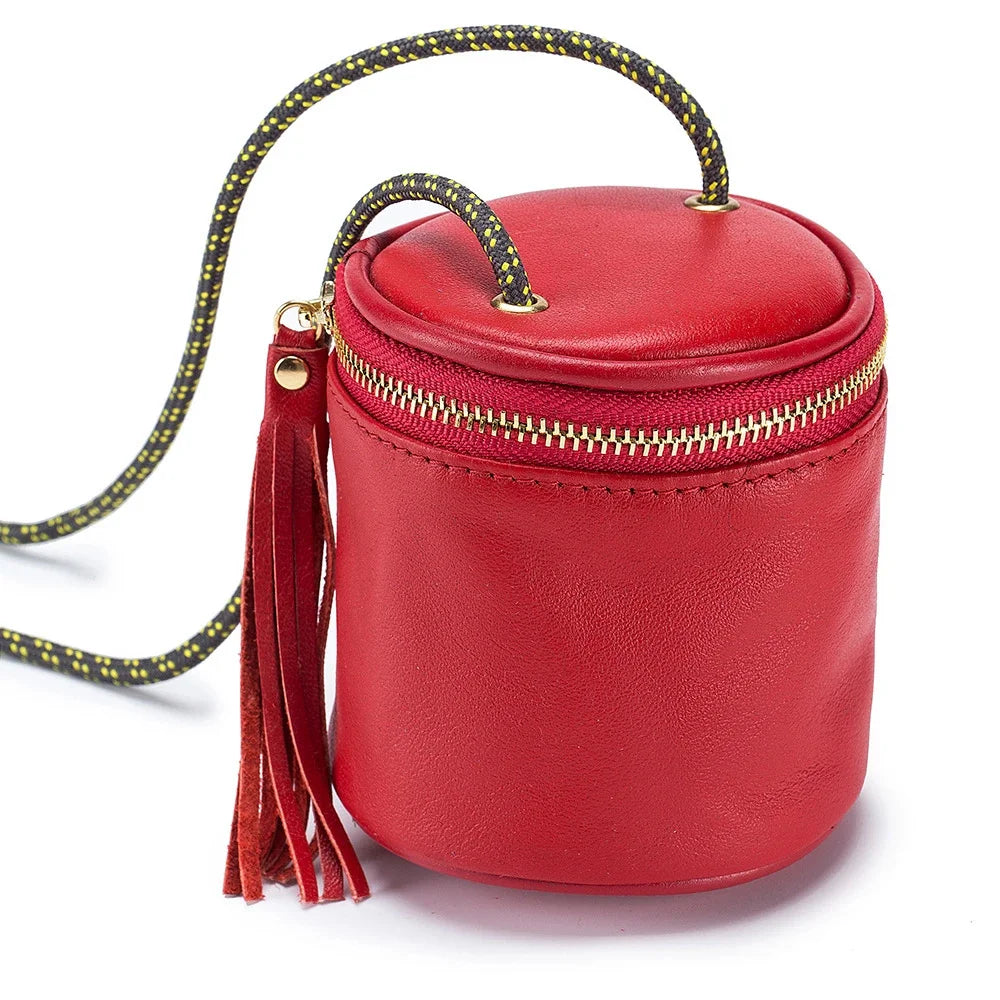 Genuine Leather Simple Coin Storage Wallet Mini Lipstick Handbag Oil Waxed Cowhide Shoulder Bag