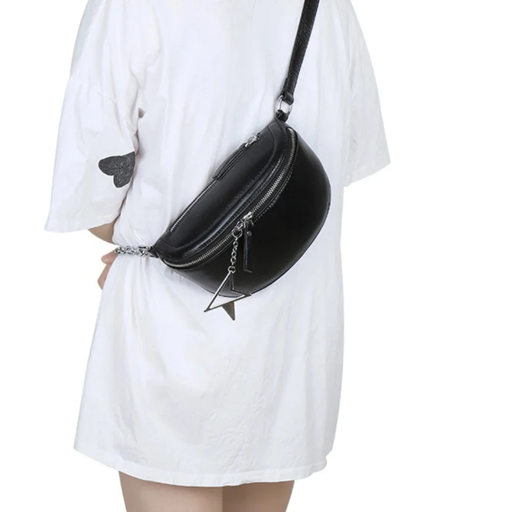 Genuine Leather Waist Casual Versatile Large Capacity Chest Chain Cross-body Bag