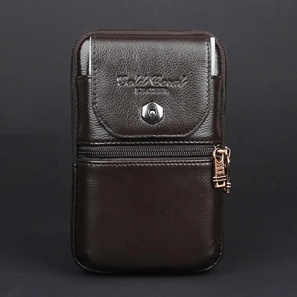 Genuine Leather Waist Cell/Mobile Phone Case Cover Hip Bags for Men Pocket Real Cowhide Purse Hook Bum Belt Bag Fanny Pack