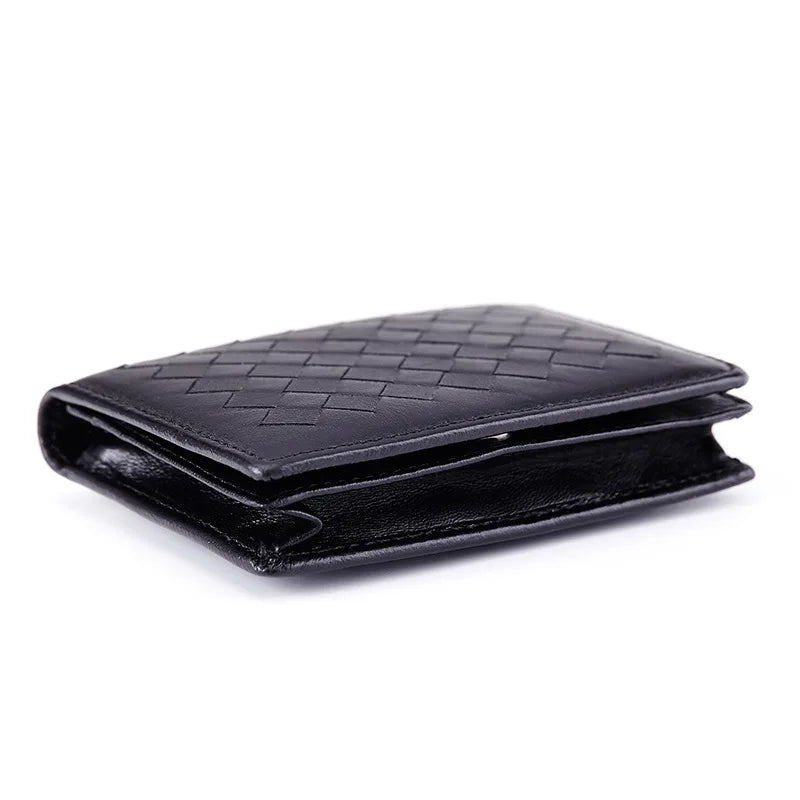 Genuine Leather Weave Business Card Holder Wallets For Men Credit Card Driving License Bag Lady Coin Purse Card Pouch Case