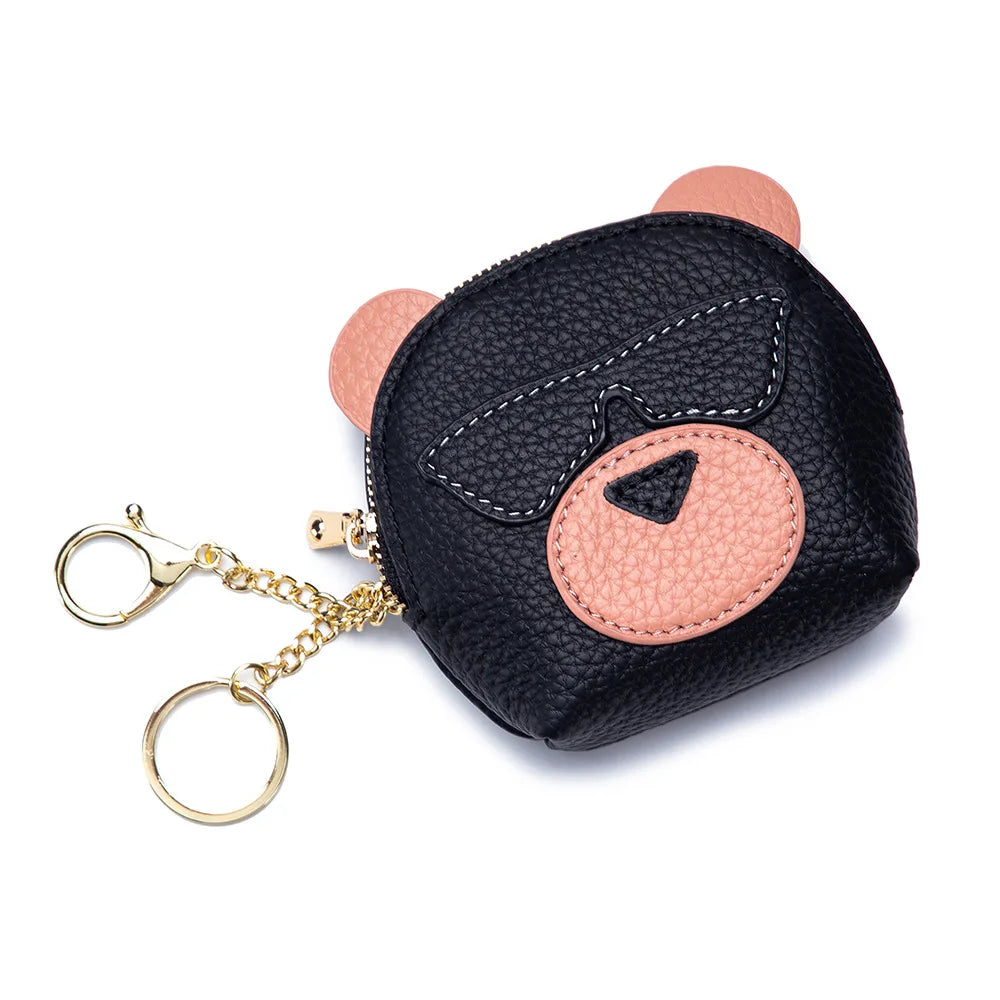 Genuine Leather Woman Coins Bag Mini Lipstick Storage Bags Multifunctional Small Coins Wallets Cartoon Bear Cards Pouch Cute Bag