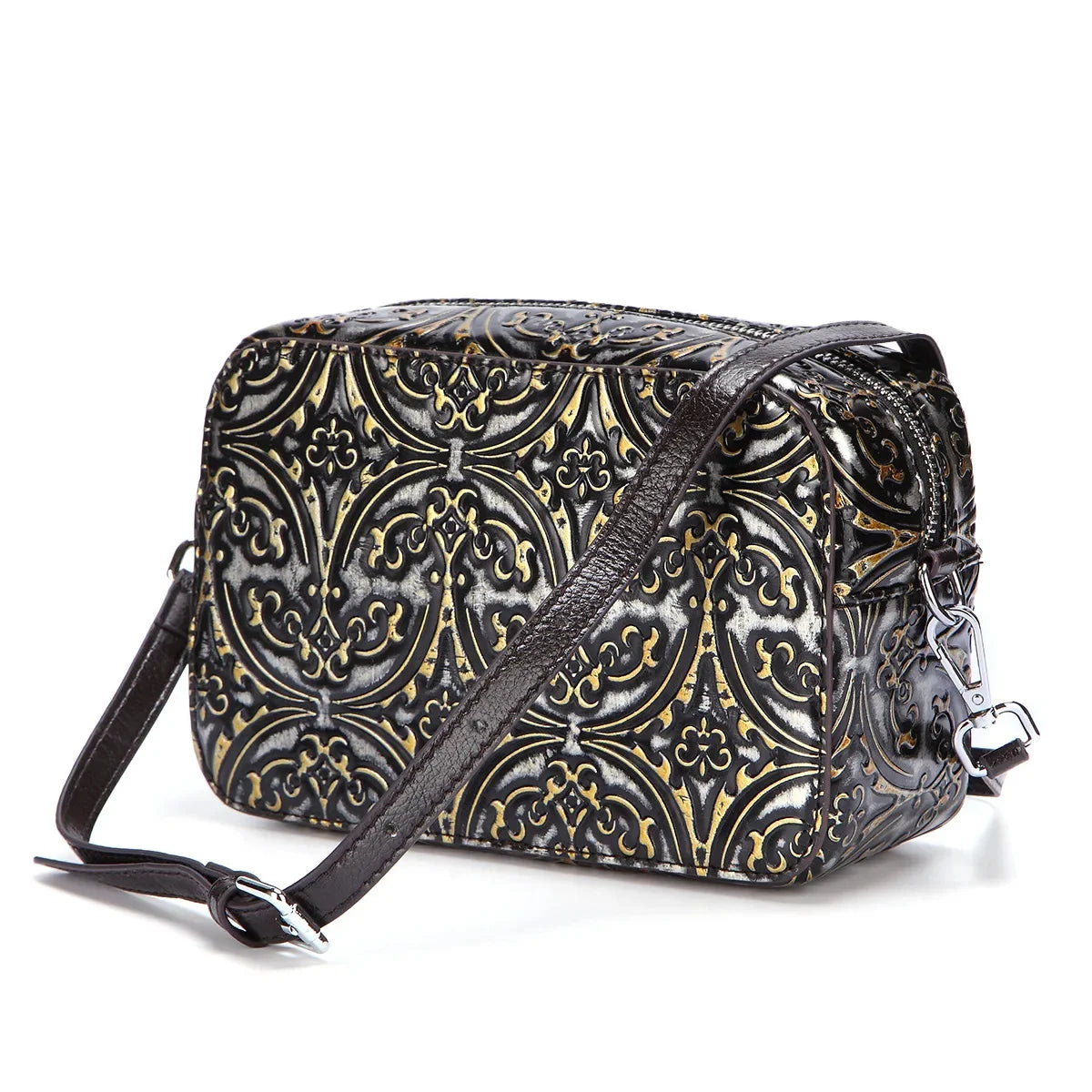 Genuine Leather Women Messenger Cross body Bag Embossed National Style Leisure Real Cowhide Sling Crossbody Shoulder Purse Bags