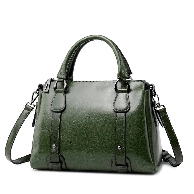 Genuine Leather Women Shoulder Cross body Handbag Top Handle Casual Designer Female Oil Wax Cowhide Messenger Tote Bag