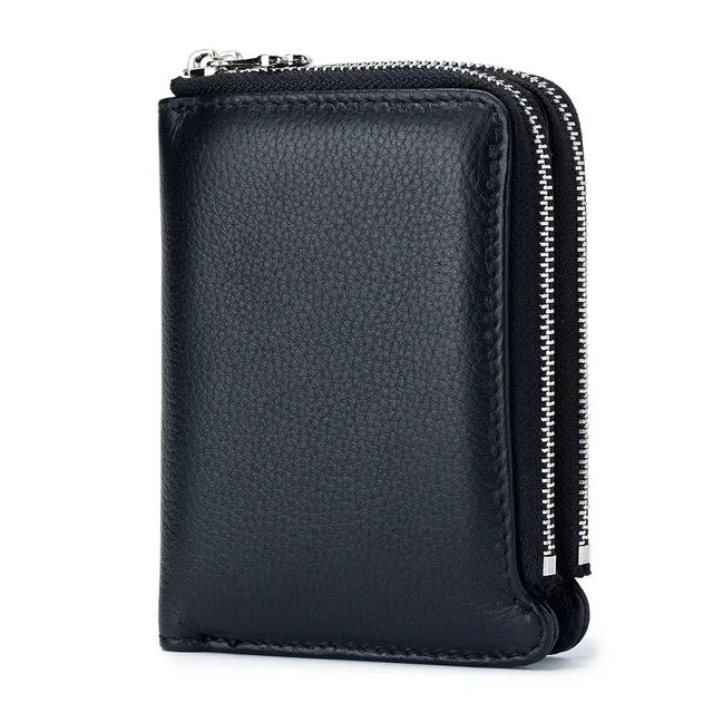 Genuine Short Soft Leather Fashionable Wallet Double Zippered Change Multifunctional Card Bag