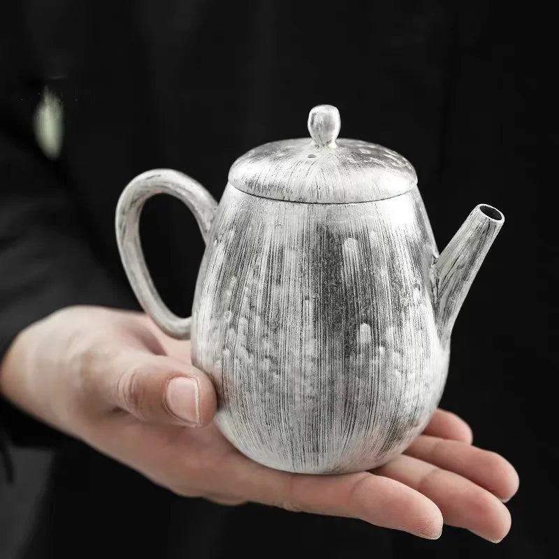 Gilt Silver Teapot Tea Pot Japanese Style Brushed Silver Ceramics Filter Kettle Household Kung Fu Tea Set Teaware Kitchen Dining