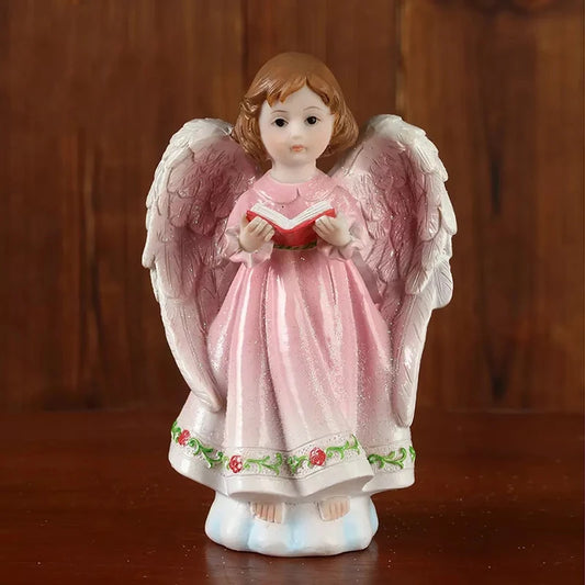 Girl Angel Statues Sculpture Decoration Pink Blue Figurines Religious Gift Desktop Cute European Retro Praying Reading Book