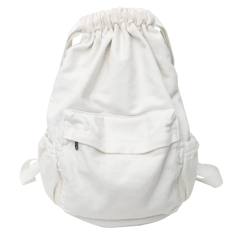 Girl Drawstring Canvas School Bag Cool White Women Travel Backpack Female Trendy Book Bag Ladies Laptop College Backpack Fashion