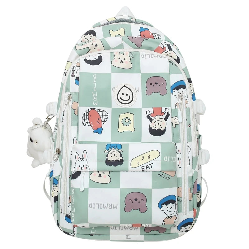 Girl High Capacity Nylon Printing School Bag Ladies Cute Cartoon Pattern Laptop Fashion Female Travel Bag College Backpack Women
