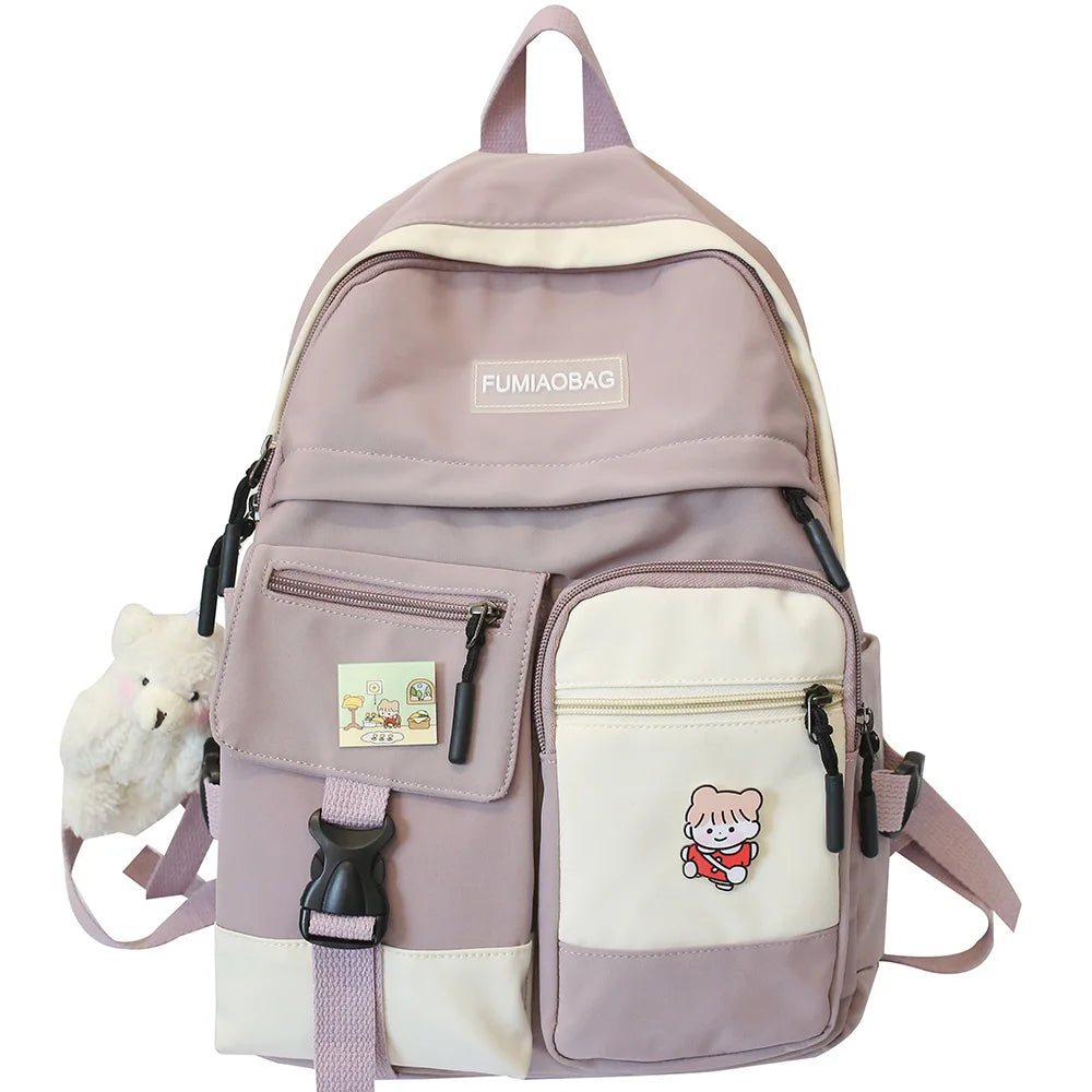 Girl Student Harajuku Backpack Cute Nylon Women Badge School Bag College Lady Kawaii Backpack Female Fashion Bag Book Trendy New