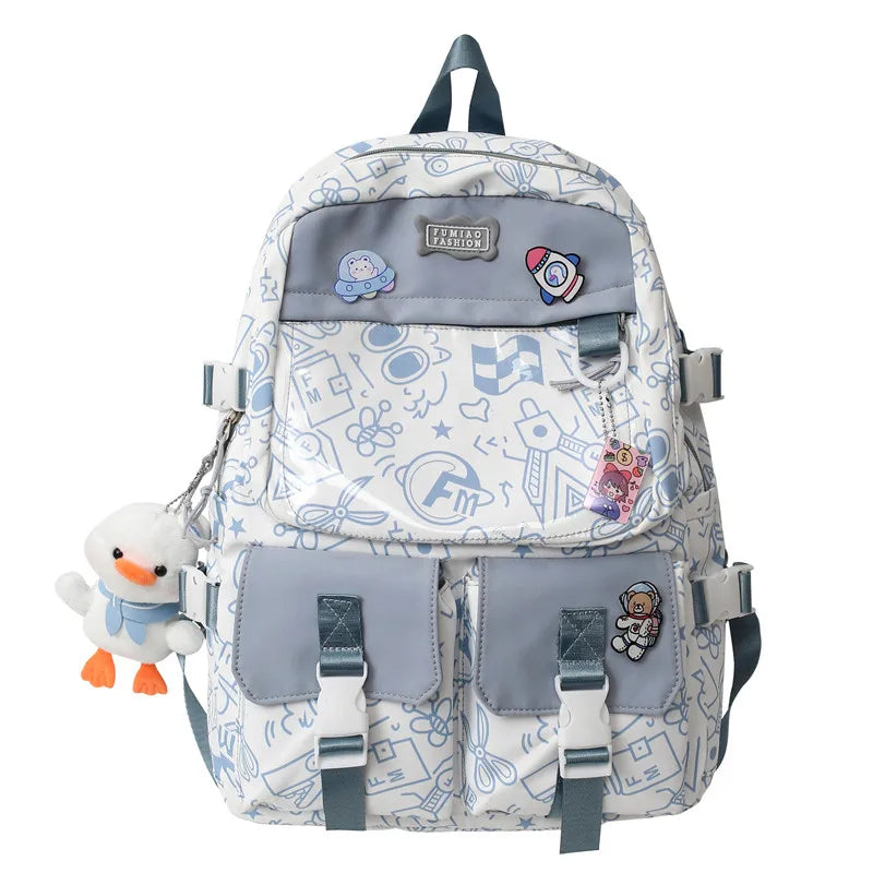 Girl Travel Graffiti Transparent Book Backpack Women Purple Kawaii School Bag Ladies College Backpack Fashion Female Laptop Bags