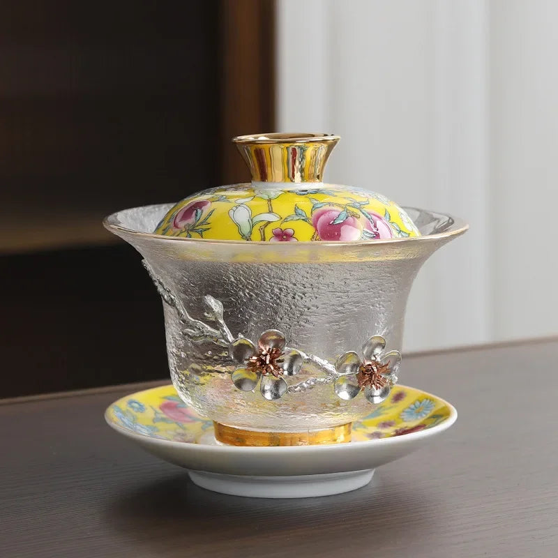 Glass Sancai Gaiwan Color Enamel Chinese Kungfu Tea Tureen Heat-resistant Glass Teacups Elegant Teaware Luxury Tea Bowl Cups