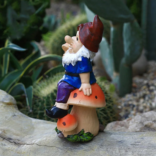 Gnome Sitting Mushrooms Statue Resin Sculpture Decoration Funny Figurine Garden Gift Naughty Dwarfs Home Lovely Crafts Birthday