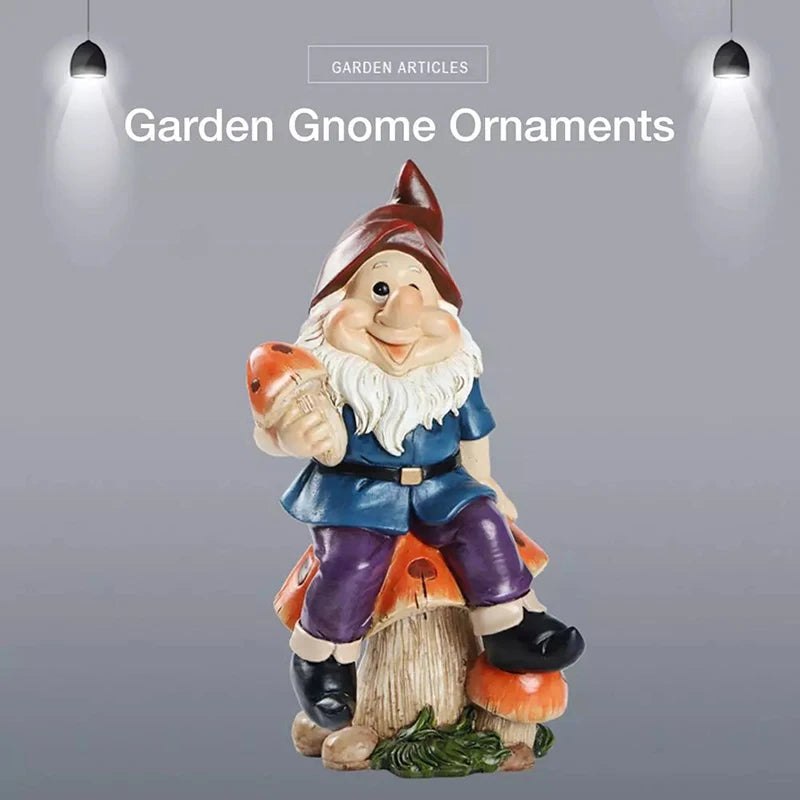 Gnome Sitting Mushrooms Statue Resin Sculpture Decoration Funny Figurine Garden Gift Naughty Dwarfs Home Lovely Crafts Birthday