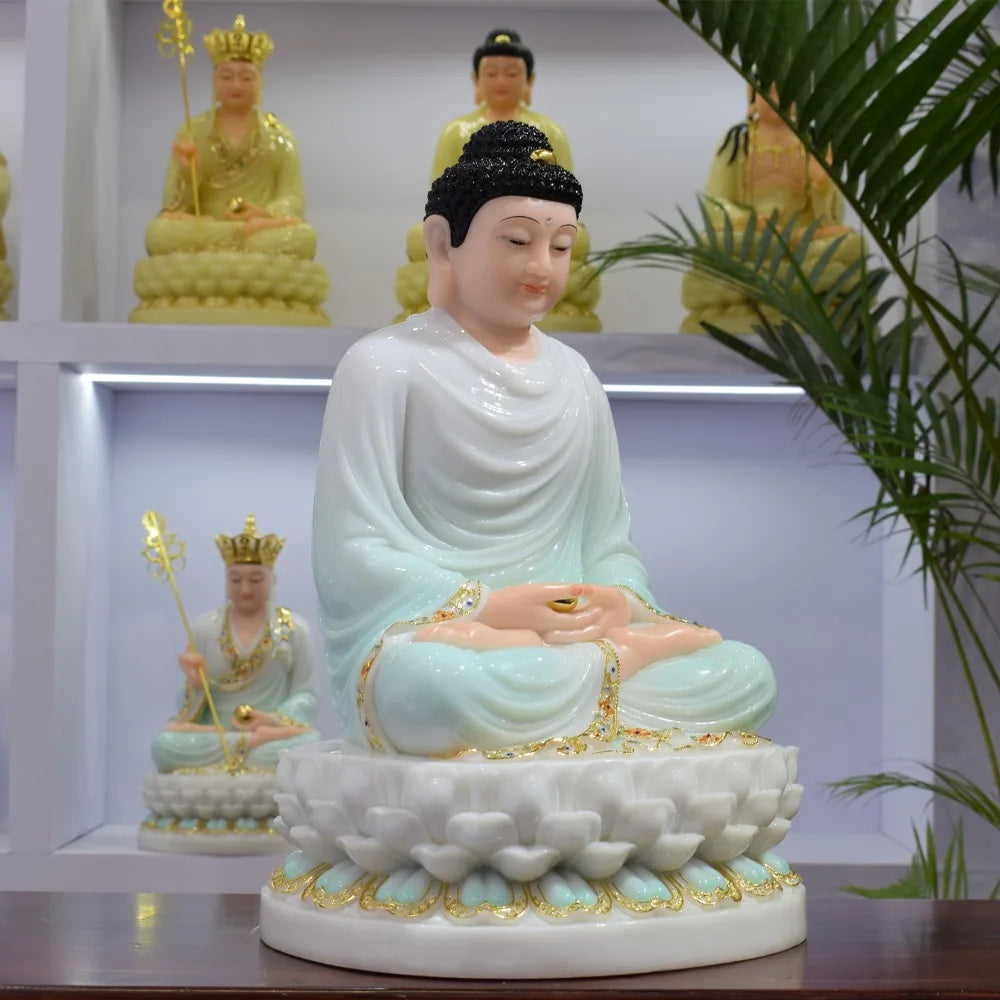 God- high-grade Home Hall efficacious Talisman Mascot Buddhist Sakyamuni Buddha white jade gilding Sculpture statue 32CM