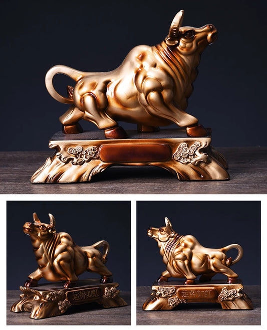Gold Bull Figurines Bullish Wall Street Bull Wealth Statue Home Living Room Office Mascot Desktop Decoration