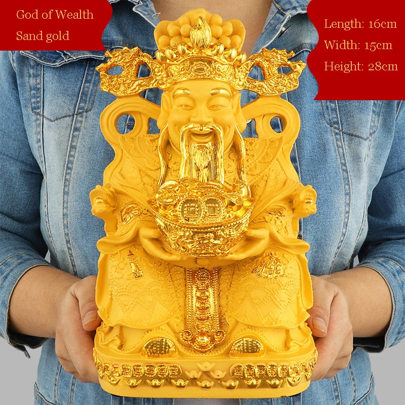Gold God of Wealth Lucky Fengshui Resin Statue Home Decor Entrance Living Room Decorations Crafts
