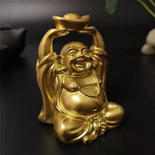 Gold Laughing Buddha Statue Chinese FengShui Money Maitreya Buddha Sculpture Figurines Home Garden Decoration Statues Lucky Gift