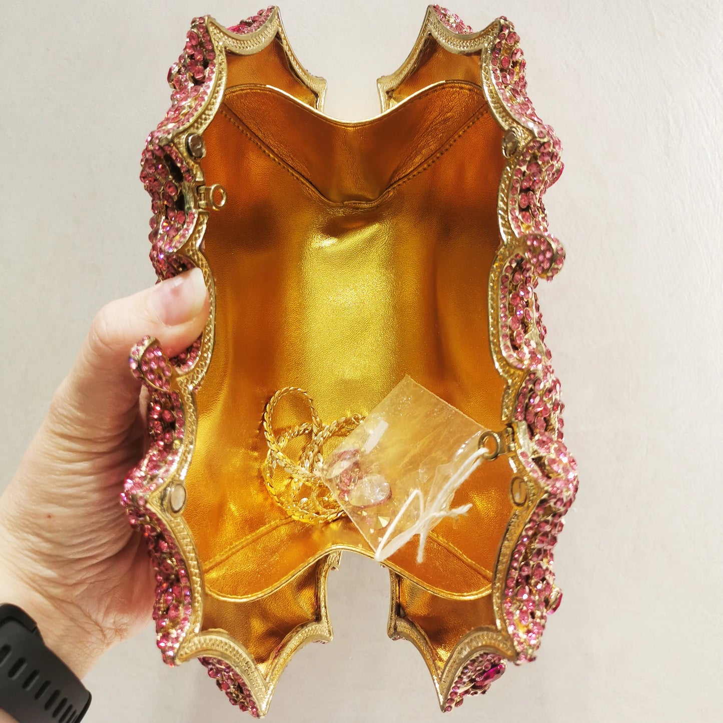 Gold Pink Champagne Floral Stone Clutch Woman Diamond Evening Purse Bridal Dinner Party Crystal Purse Wedding Flower Handbag