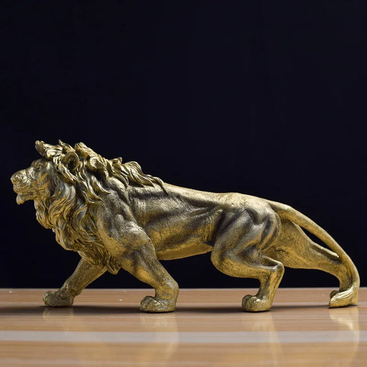 Golden Lion King Resin Ornament Home Office Desktop Animal Statue Decoration Accessories Living Room Home Decoration Ornament