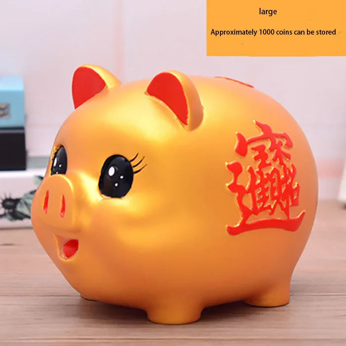 Golden cartoon piggy piggy bank Fall-resistant Lucky Pig Silver Coin Box Children's gift money saving box Home Decorations