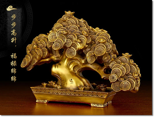 Good LUCK HOME lobby Shop Company FENG SHUI Money Drawing Talisman Good luck Money tree Pachira macrocarpa brass statue